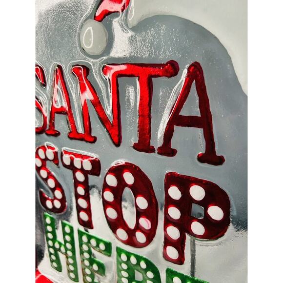 17” x 12” Large Christmas Serving Platter Infused Glass 14" Santa Stops Here - Picture 6 of 8